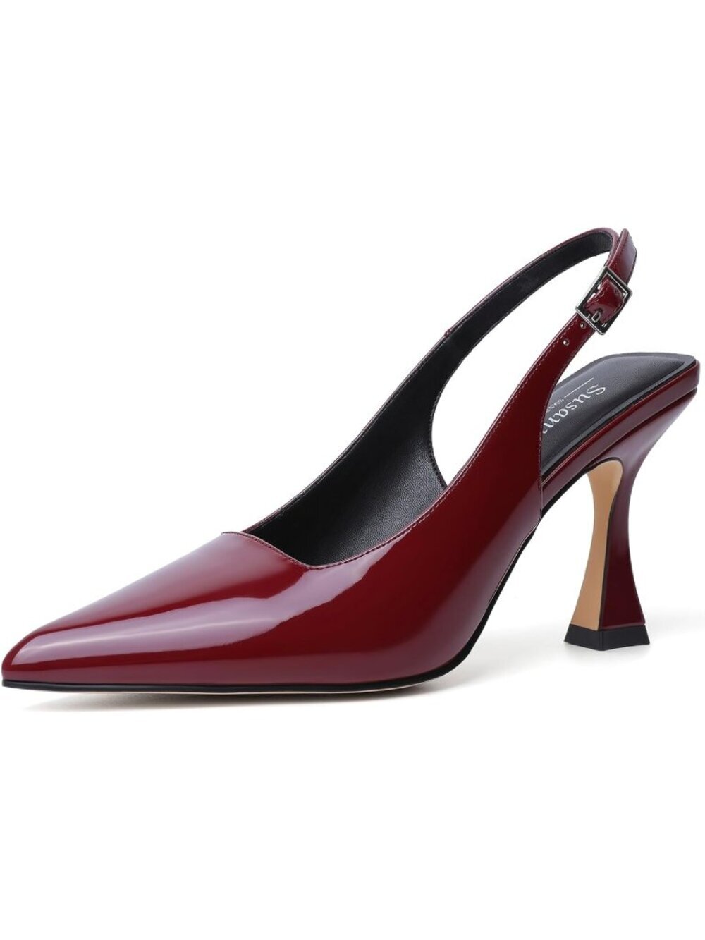 Women's Burgundy Kitten Closed Pointy Toe Chunky High Heel Party Dress Shoes